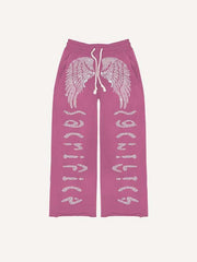 Wing&Letter Faux Decal Print Elastic Waist Pants