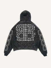 Jesus Letter Faux Rhinestones Print Slant Pockets Hoodie