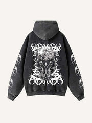 Skull&Letter Print Zip Up Slant Pockets Hooded Coat