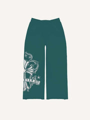 Cross&Letter Print Elastic Waist Pants