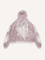 Graphic Faux Decal Print Slant Pockets Hoodie