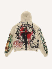 Jesus&Mary&Cross&Letter&Graphic Print Slant Pockets Hoodie