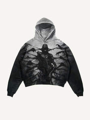 Colorblock Figure Graphic Print Slant Pockets Hoodie