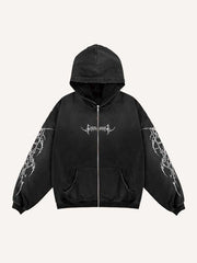 Figure&Wing&Graphic Print Zip Up Hooded Coat