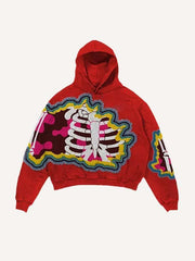 Skeleton Graphic Faux Decal Print Slant Pockets Hoodie