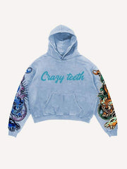 Tiger&Letter Graphic Print Slant Pockets Hoodie