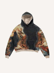 Colorblock Fiugre Faux Decal Print Slant Pockets Hoodie
