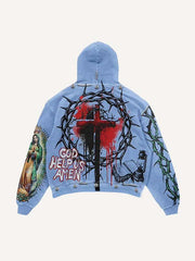 Jesus&Mary&Cross&Letter&Graphic Print Slant Pockets Hoodie