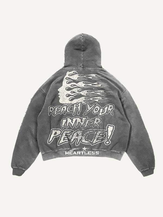 Heartless Skeleton Print Slant Pockets Hoodie