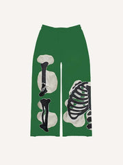 Skeleton Faux Decal Print Elastic Waist Pants