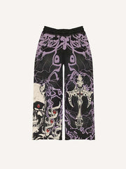 Eyeball&Demon Skull&Graphic Print Elastic Waist Pants