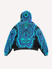 Skeleton Glow Print Slant Pockets Hoodie