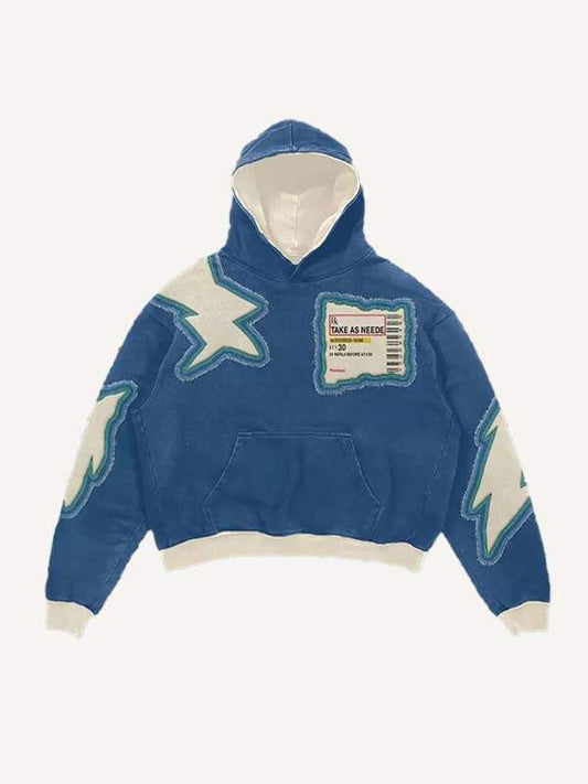 Medicine Bottle&Letter Faux Decal Print Slant Pockets Hoodie