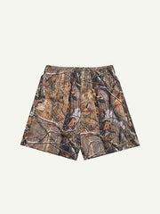 Branches All Over Print Mesh Elastic Waist Shorts