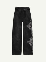 Letter&Cross Print Elastic Waist Pants