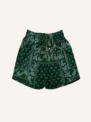 Paisley Print Mesh Elastic Waist Shorts