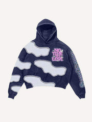 No Time To Love&Heart Faux Decal Print Slant Pockets Hoodie