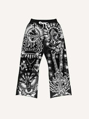 Pray&Heart&Cross Graphic All Over Print Elastic Waist Pants