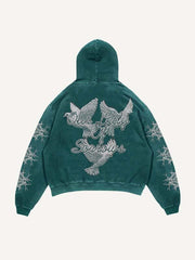 Jesus Pigeon Letter Faux Rhinestones Print Slant Pockets Hoodie