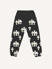 Eagle&Cross&Letter Print Elastic Waist Pants