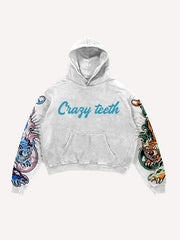 Tiger&Letter Graphic Print Slant Pockets Hoodie