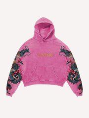 Dragon Letter Print Slant Pockets Hoodie