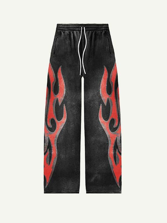 Fire&Letter Graphic Print Elastic Waist Pants