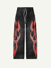 Fire&Letter Graphic Print Elastic Waist Pants