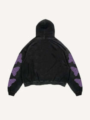 Butterfly Faux Decal Print Slant Pockets Hoodie