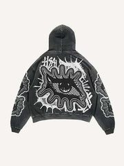 Eye&Letter Faux Decal Print Slant Pockets Hoodie
