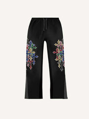 Cross&Letter Print Elastic Waist Pants