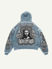 Cross&Letter&Jesus Faux Decal Print Slant Pockets Hoodie