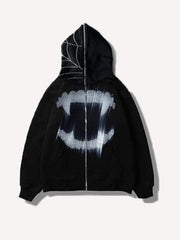 Vampire Fangs Skull Sequin Zip Up Hooded Coat