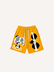 Colorblock Skeleton Graphic Faux Decal Print Drawstring Waist Shorts