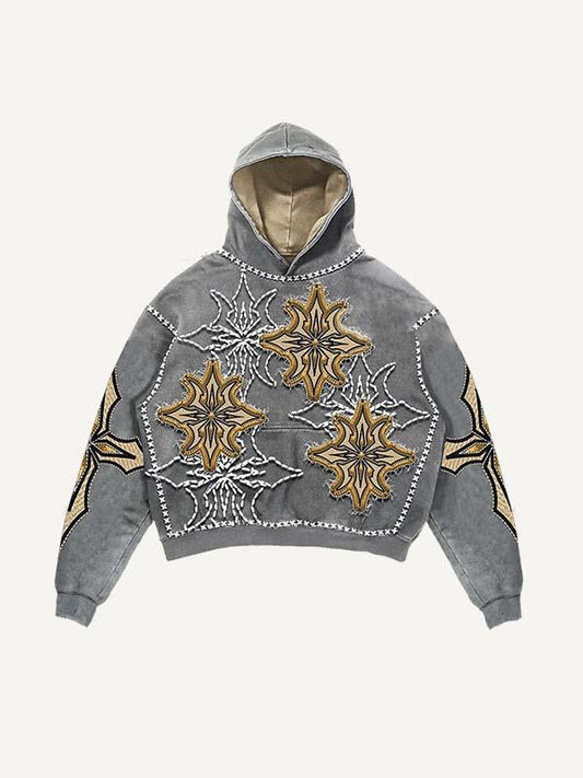 Letter Graphic Faux Decal Print Slant Pockets Hoodie