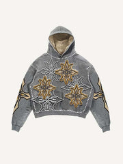 Letter Graphic Faux Decal Print Slant Pockets Hoodie