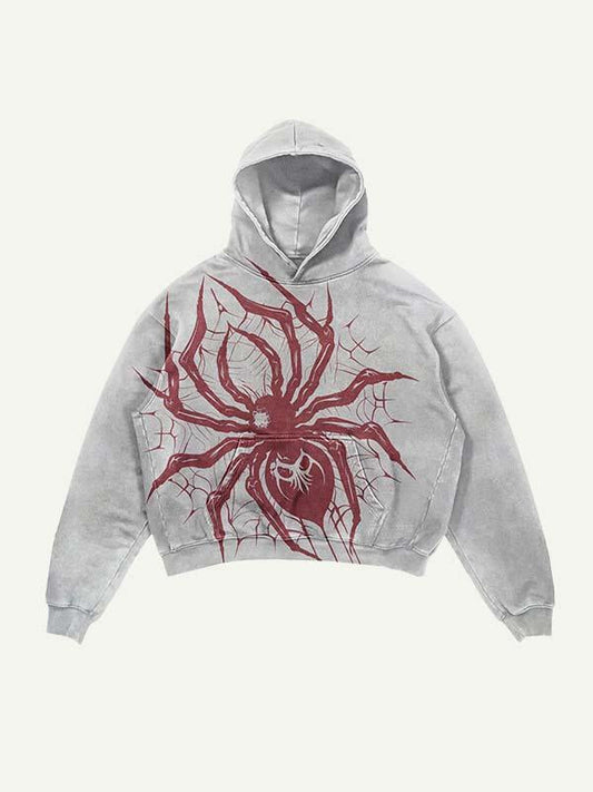 Kapuzenpullover mit schrägen Taschen und Spinnenmuster