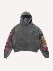 Figure&Letter&Cross Print Slant Pockets Hoodie