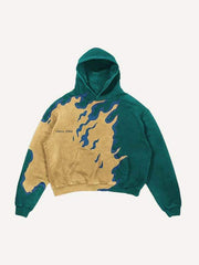 Fire Skeleton Print Slant Pockets Hoodie