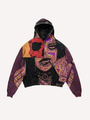 Colorblock Striped Skull Figure Print Slant Pockets Hoodie