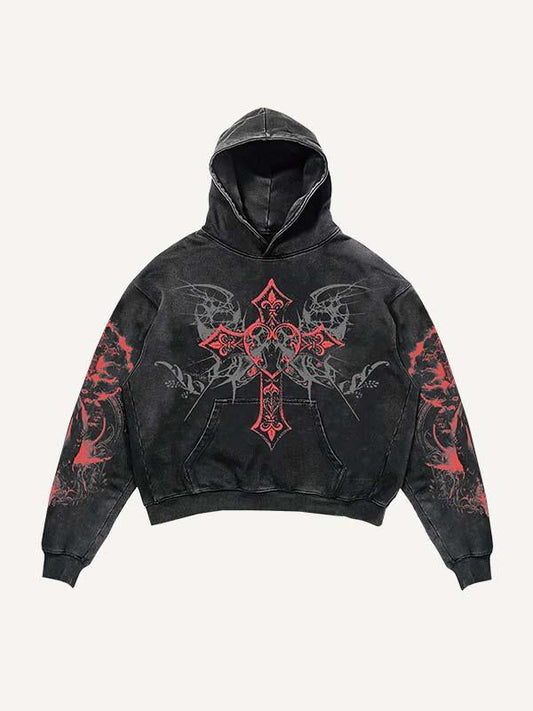 Figure&Cross Graphic Print Slant Pockets Hoodie
