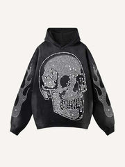 Skull&Gesture Faux Rhinestones Print Slant Pockets Hoodie