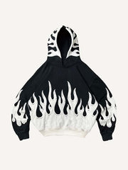 Colorblock Fire Faux Decal Print Slant Pockets Hoodie