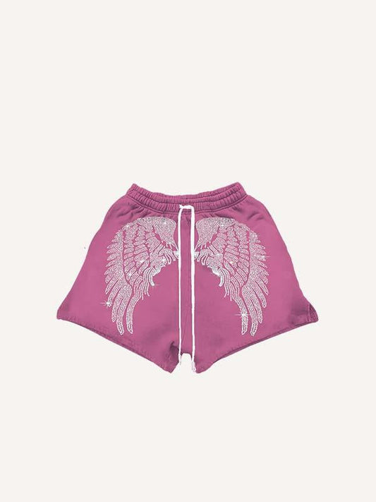 Shorts mit Kordelzug in der Taille und Flügel-Imitat-Aufkleber-Print