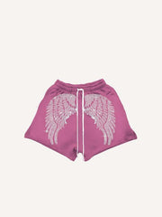 Wing Faux Decal Print Drawstring Waist Shorts