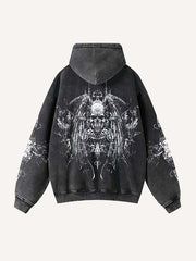 Skull&Cross Graphic Print Zip Up Slant Pockets Hooded Coat