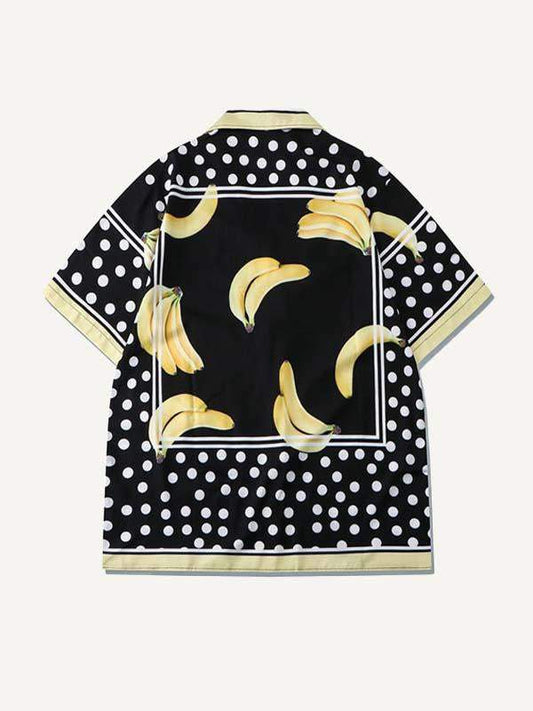 Colorblock Banana&Striped Graphic Drawstring Waist Two-Piece Set