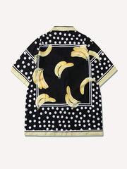 Colorblock Banana&Striped Graphic Drawstring Waist Two-Piece Set