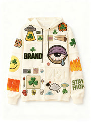 Fashionable Christmas and four-season sweatshirt with multi-pattern patchwork prints
