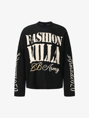 Retro Letter Print Waffle Simplicity Long-Sleeved T-Shirt